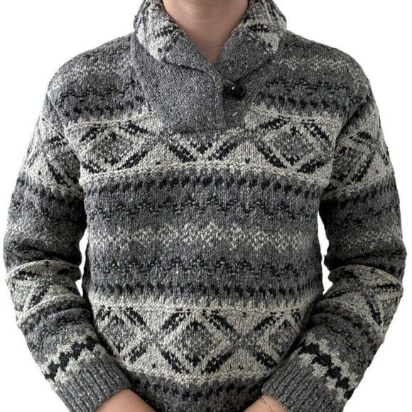 Vintage Lauren Ralph Lauren Grey Hand Knit Cowl Neck Chunky Wool Sweater Sz M/P - Picture 3 of 5